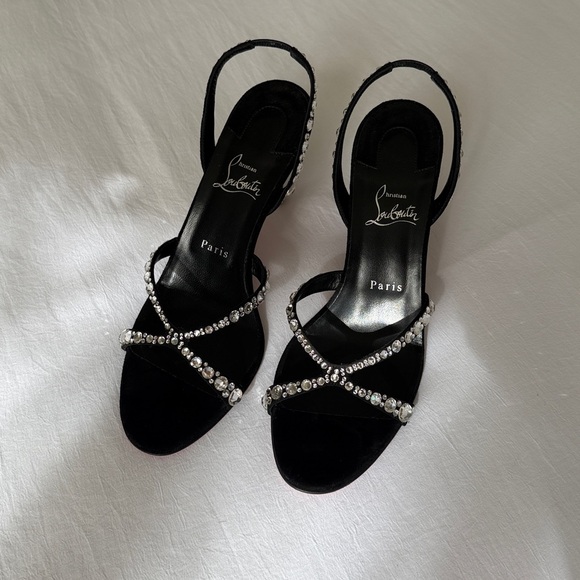 Christian Louboutin Black Emilie Strass 85 Sandals, Size 41 - Picture 1 of 9